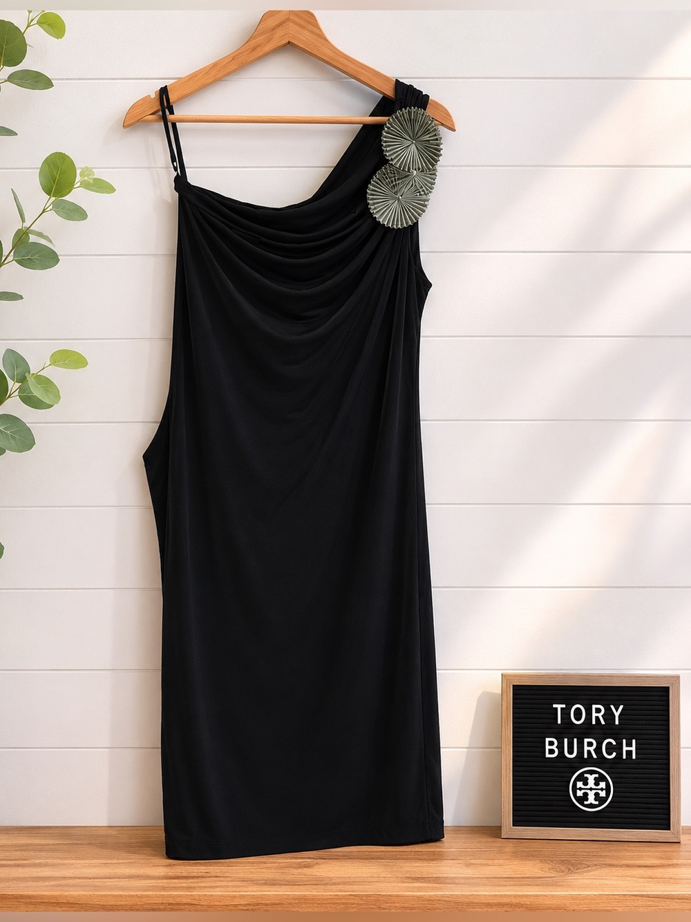 Tory Burch Ikela One Shoulder Black Silk Cocktail Dress NWOT Size Small